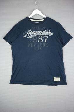 Aeropostale Distressed Graphic Tee Logo Mens Navy XL